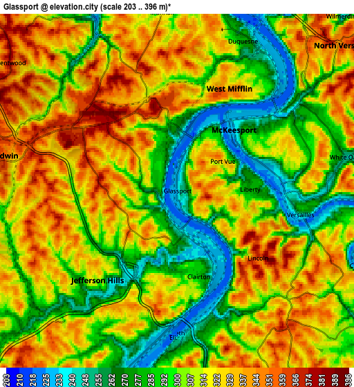 Zoom OUT 2x Glassport, United States elevation map