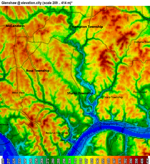 Zoom OUT 2x Glenshaw, United States elevation map