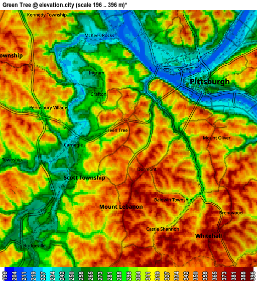Zoom OUT 2x Green Tree, United States elevation map