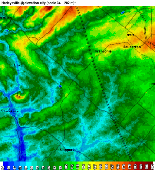 Zoom OUT 2x Harleysville, United States elevation map