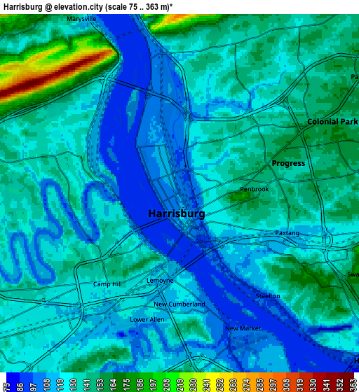 Zoom OUT 2x Harrisburg, United States elevation map