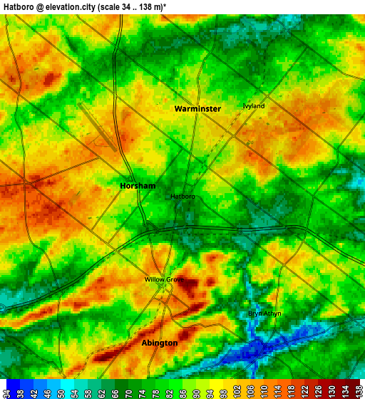 Zoom OUT 2x Hatboro, United States elevation map