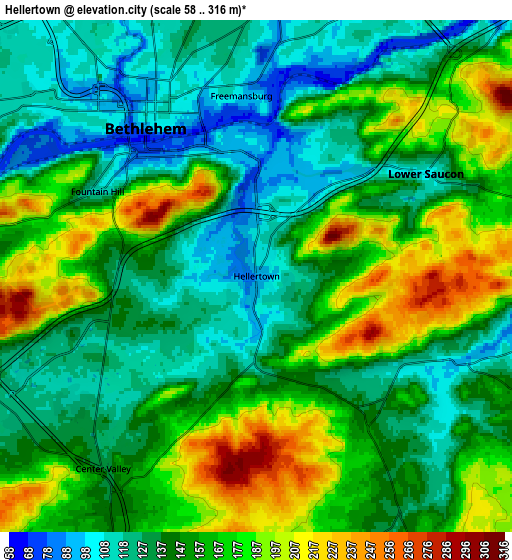 Zoom OUT 2x Hellertown, United States elevation map