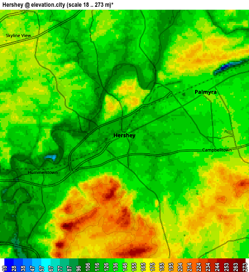 Zoom OUT 2x Hershey, United States elevation map