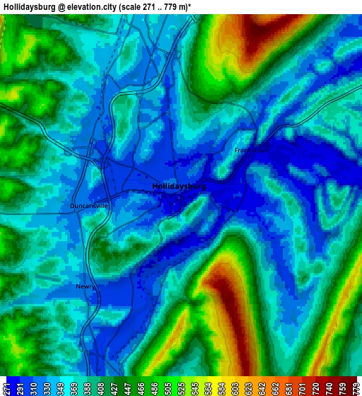 Zoom OUT 2x Hollidaysburg, United States elevation map