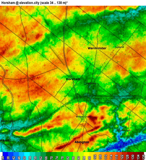 Zoom OUT 2x Horsham, United States elevation map