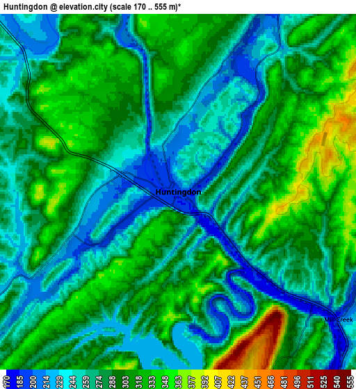 Zoom OUT 2x Huntingdon, United States elevation map