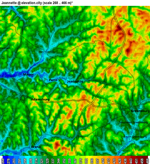 Zoom OUT 2x Jeannette, United States elevation map