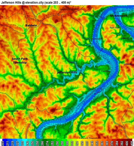Zoom OUT 2x Jefferson Hills, United States elevation map