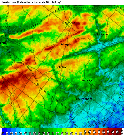 Zoom OUT 2x Jenkintown, United States elevation map