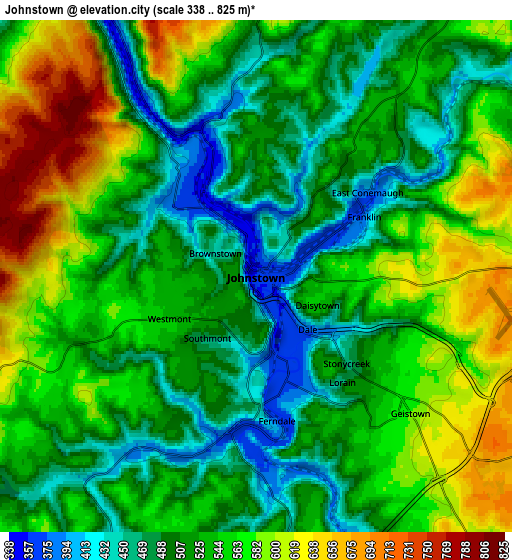 Zoom OUT 2x Johnstown, United States elevation map