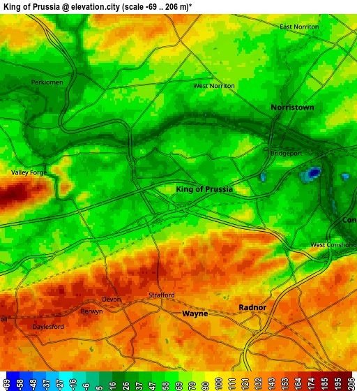 Zoom OUT 2x King of Prussia, United States elevation map