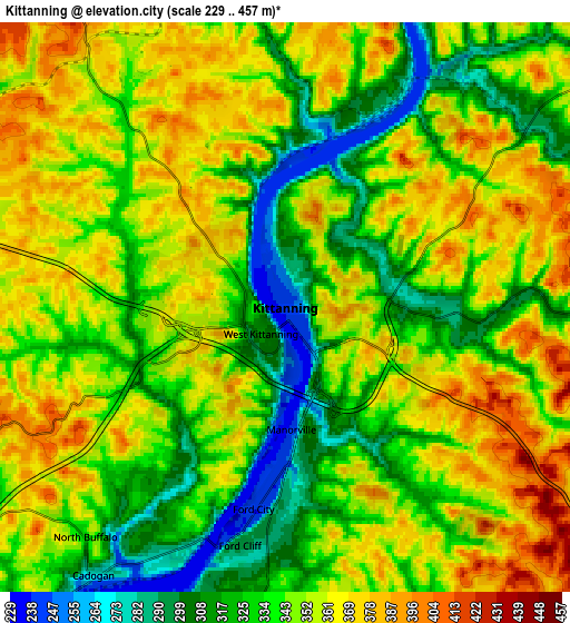 Zoom OUT 2x Kittanning, United States elevation map