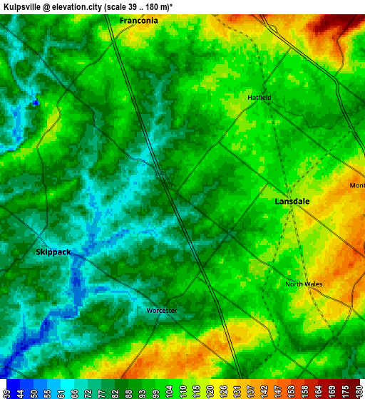 Zoom OUT 2x Kulpsville, United States elevation map