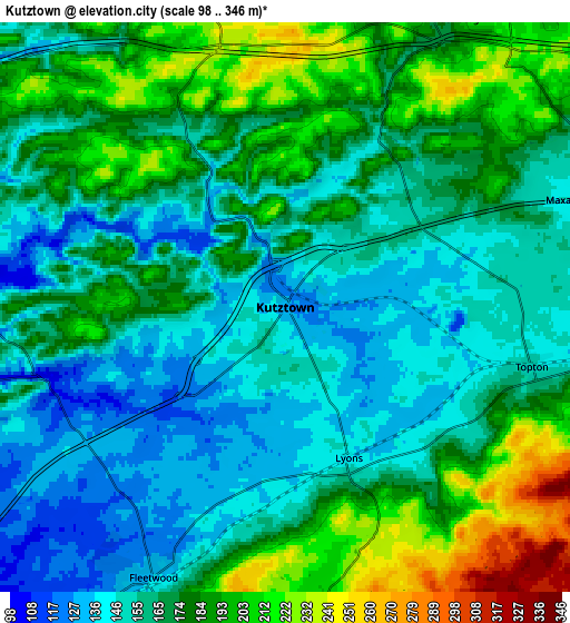 Zoom OUT 2x Kutztown, United States elevation map