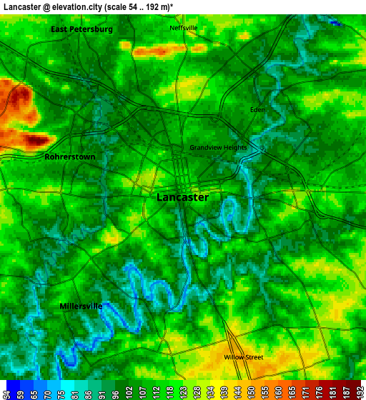 Zoom OUT 2x Lancaster, United States elevation map