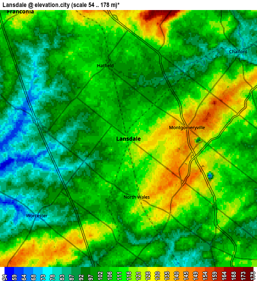 Zoom OUT 2x Lansdale, United States elevation map