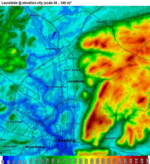 Zoom OUT 2x Laureldale, United States elevation map