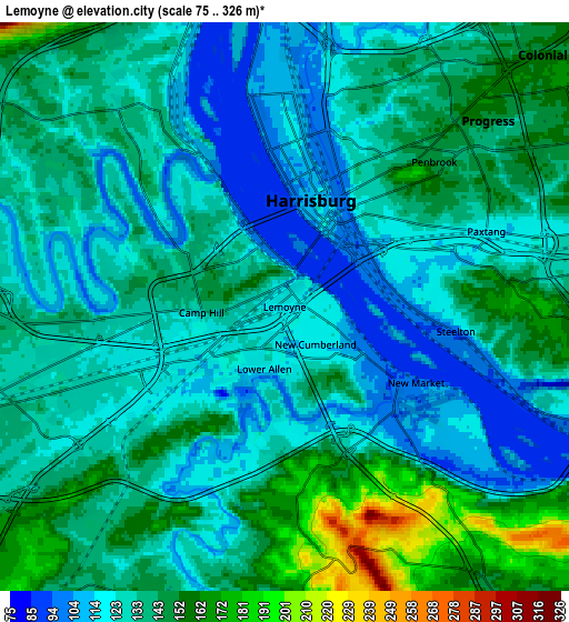 Zoom OUT 2x Lemoyne, United States elevation map