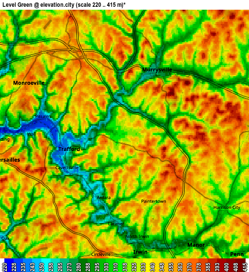 Zoom OUT 2x Level Green, United States elevation map