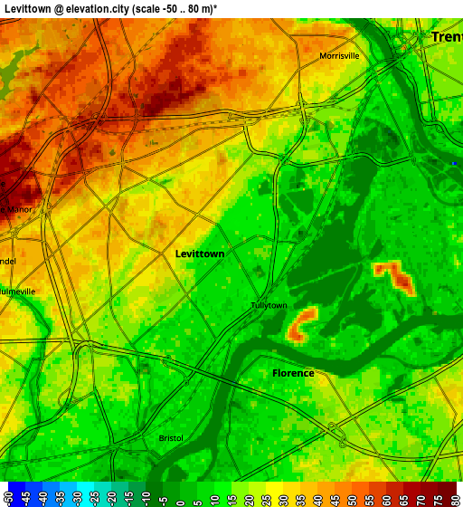 Zoom OUT 2x Levittown, United States elevation map