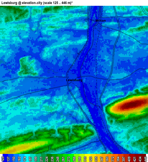 Zoom OUT 2x Lewisburg, United States elevation map