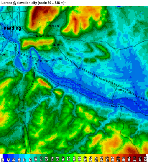 Zoom OUT 2x Lorane, United States elevation map