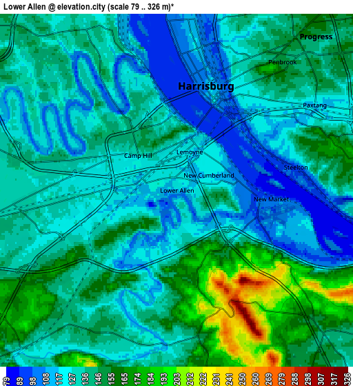 Zoom OUT 2x Lower Allen, United States elevation map