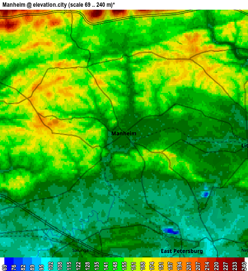 Zoom OUT 2x Manheim, United States elevation map