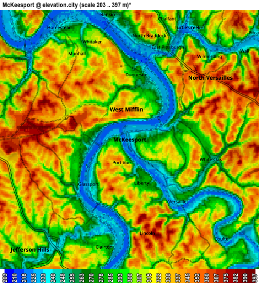 Zoom OUT 2x McKeesport, United States elevation map