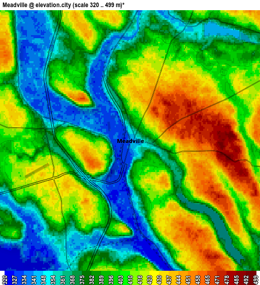 Zoom OUT 2x Meadville, United States elevation map