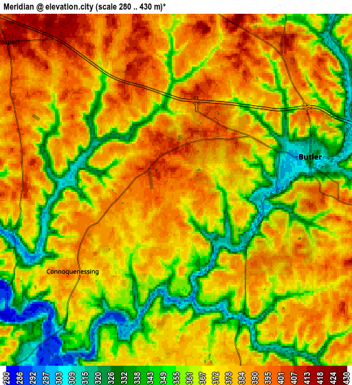 Zoom OUT 2x Meridian, United States elevation map