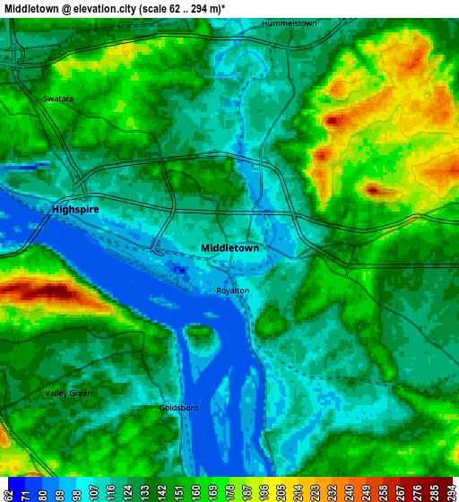 Zoom OUT 2x Middletown, United States elevation map