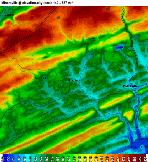 Zoom OUT 2x Minersville, United States elevation map