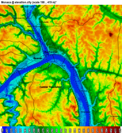 Zoom OUT 2x Monaca, United States elevation map