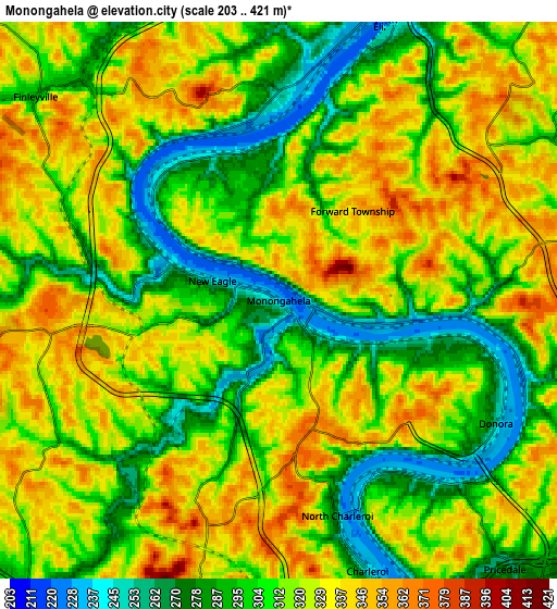 Zoom OUT 2x Monongahela, United States elevation map