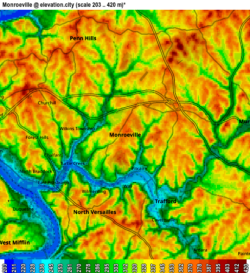 Zoom OUT 2x Monroeville, United States elevation map