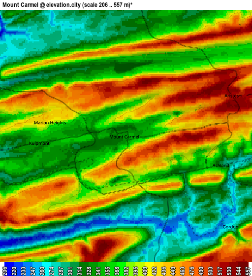 Zoom OUT 2x Mount Carmel, United States elevation map