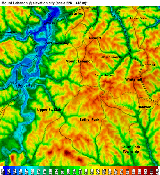 Zoom OUT 2x Mount Lebanon, United States elevation map