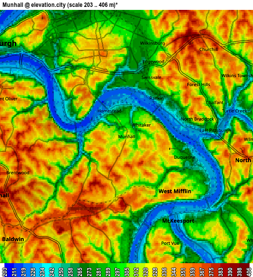 Zoom OUT 2x Munhall, United States elevation map