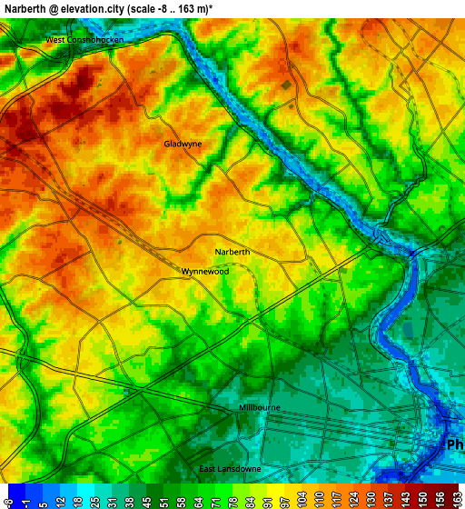 Zoom OUT 2x Narberth, United States elevation map