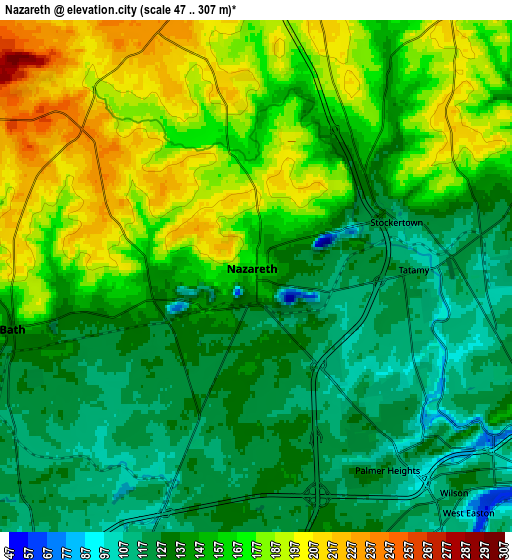 Zoom OUT 2x Nazareth, United States elevation map