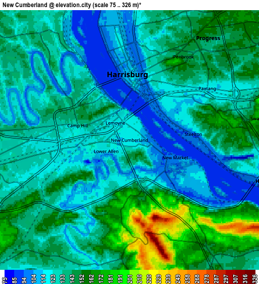 Zoom OUT 2x New Cumberland, United States elevation map