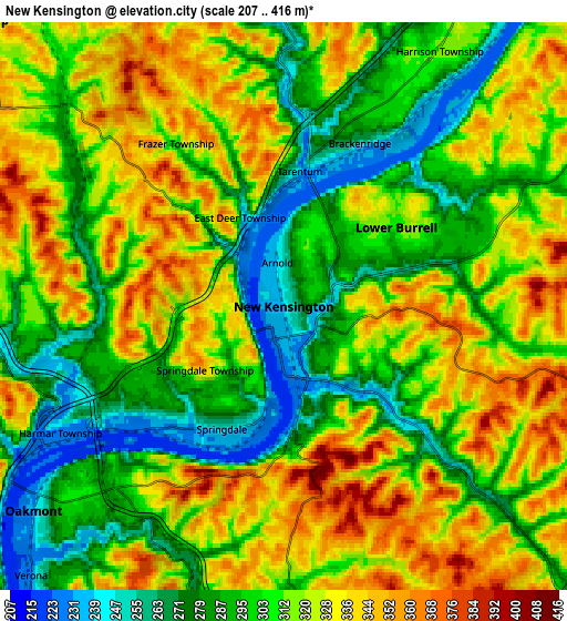 Zoom OUT 2x New Kensington, United States elevation map