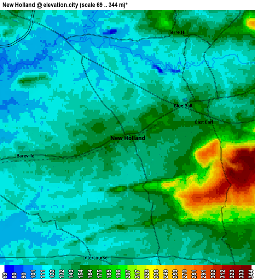 Zoom OUT 2x New Holland, United States elevation map