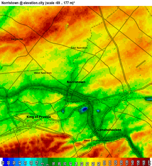 Zoom OUT 2x Norristown, United States elevation map