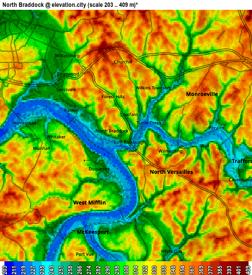 Zoom OUT 2x North Braddock, United States elevation map