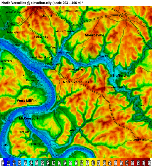 Zoom OUT 2x North Versailles, United States elevation map