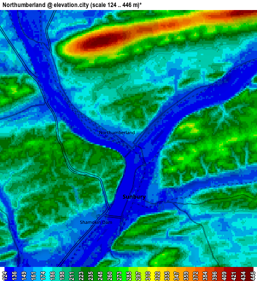 Zoom OUT 2x Northumberland, United States elevation map