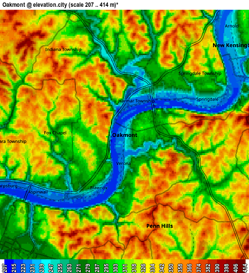 Zoom OUT 2x Oakmont, United States elevation map